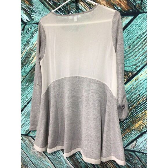 She + Sky Tunic Top Knit Top with Semi Sheer Back Panel Size Small Gray / Beige - Picture 4 of 12